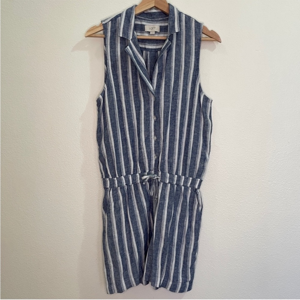 LOFT Blue and White Striped Jumpsuit